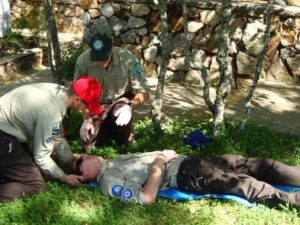 practicing wilderness first aid training skill