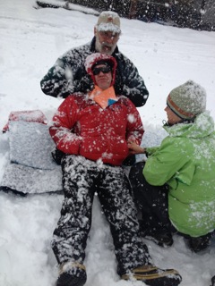Noonan freezing during a snowy day during the wilderness first aid responder course