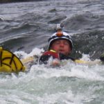 Jeff in a boil line in the american river during a swiftwater rescue training course